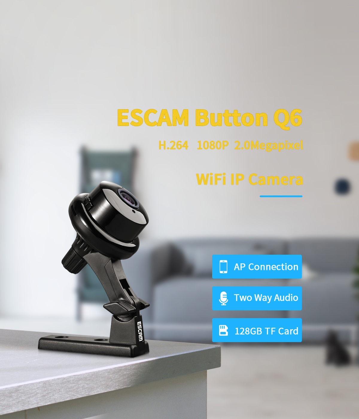 ESCAM Button Q6 Mini 1080P Night VIsion WiFi Camera