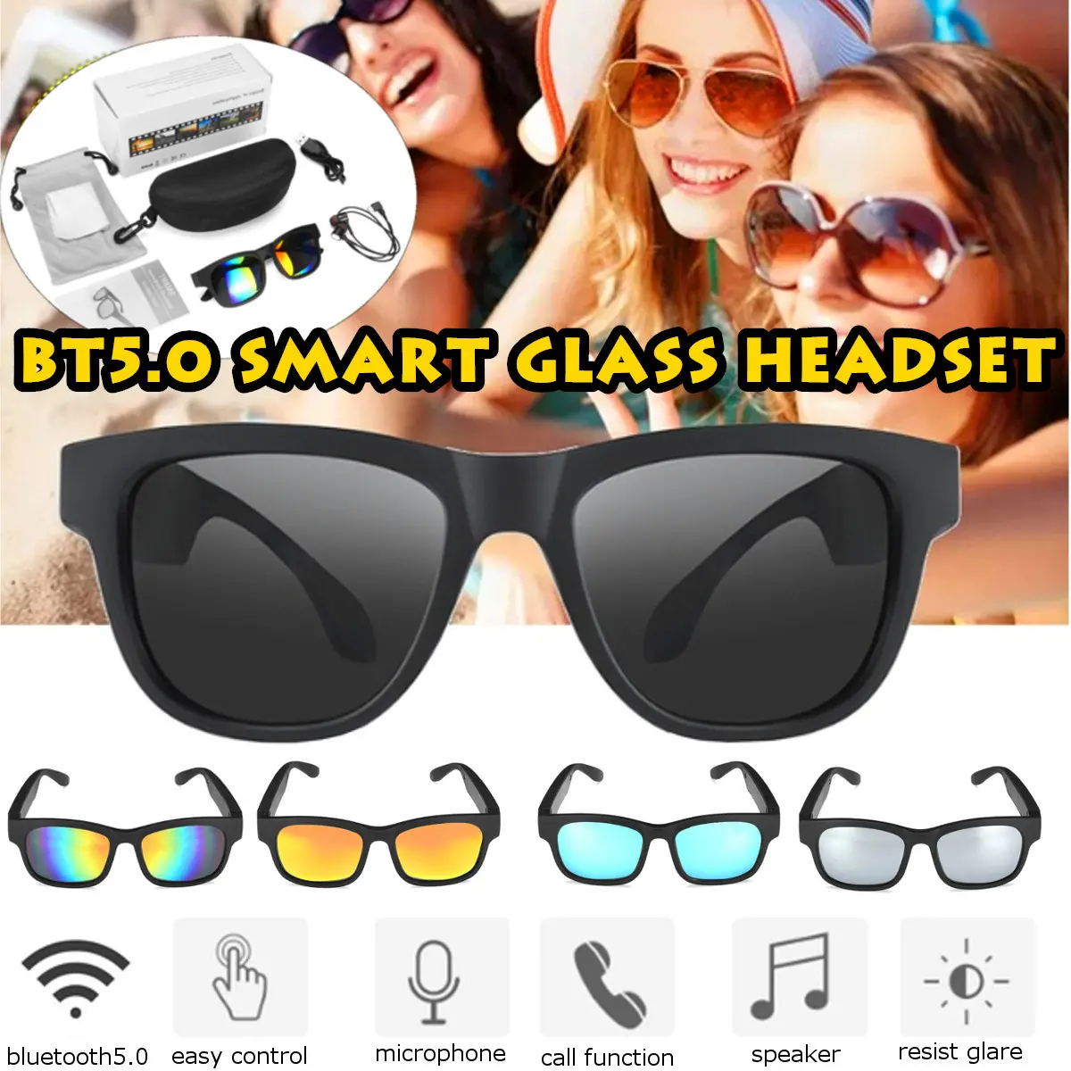 Polarized Sunglasses 5.0 Bluetooth Bone Conduction Headset Stereo Smart Glass Music Bluetooth Headphone Sunglasses Loudspeaker
