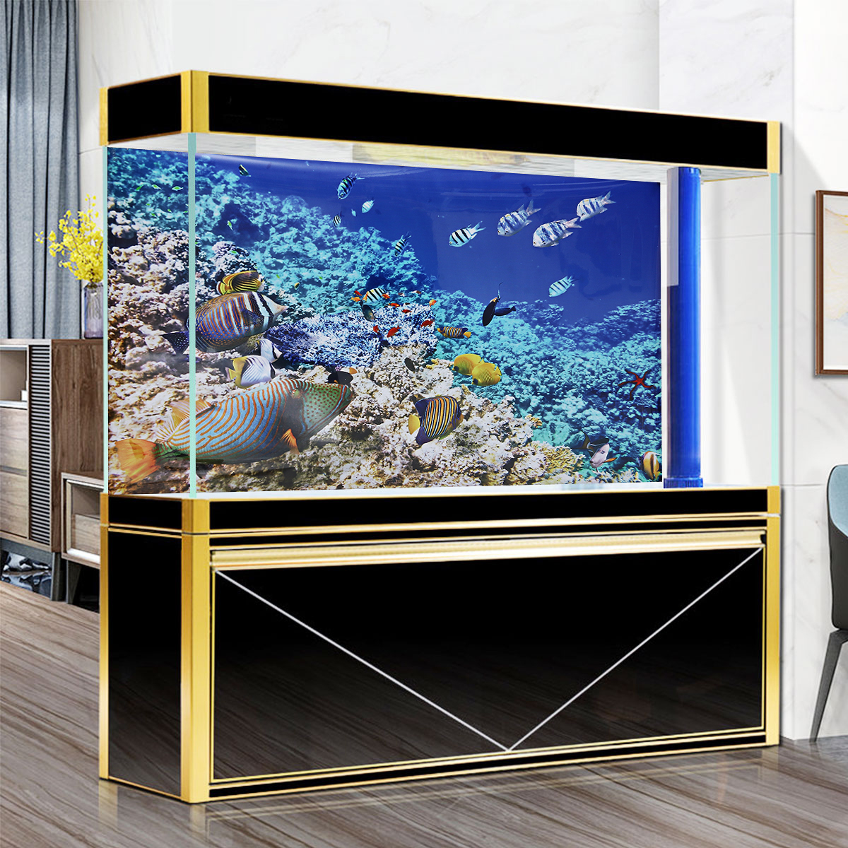 

HD PVC Aquarium Background Poster Fish Tank Landscape Decorations Self Adhesive