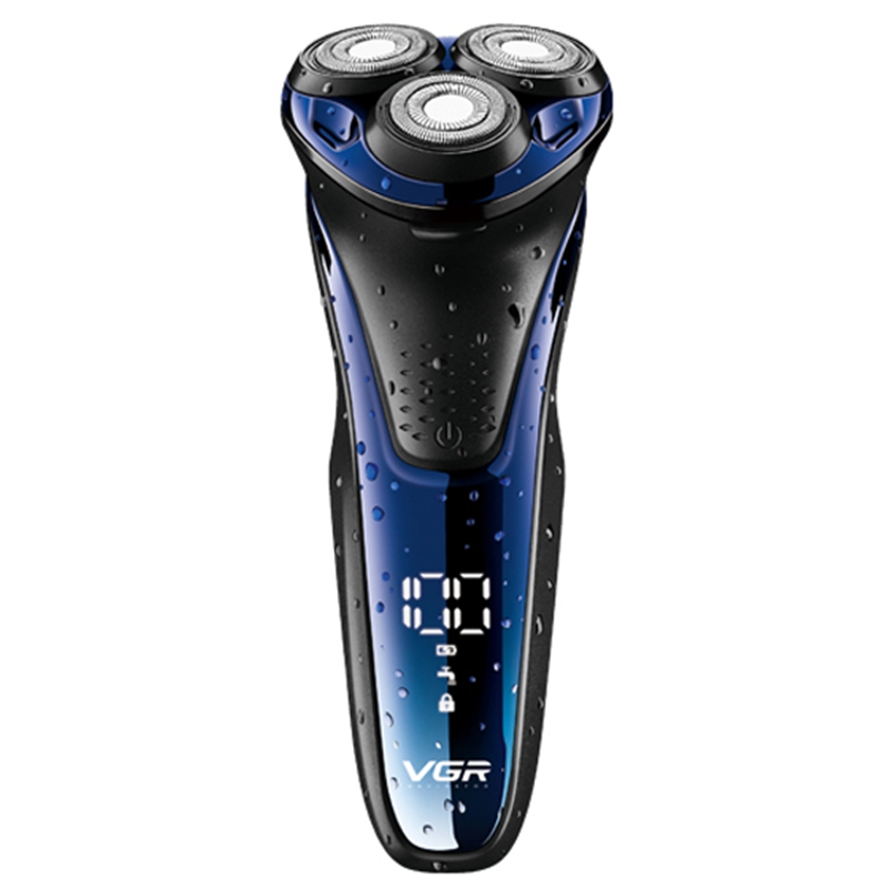 

VGR Male Portable Electric Shaver Men Waterproof Wet & Dry Razor USB Rechargeable LCD Display Shaving Machine with 3 Hea