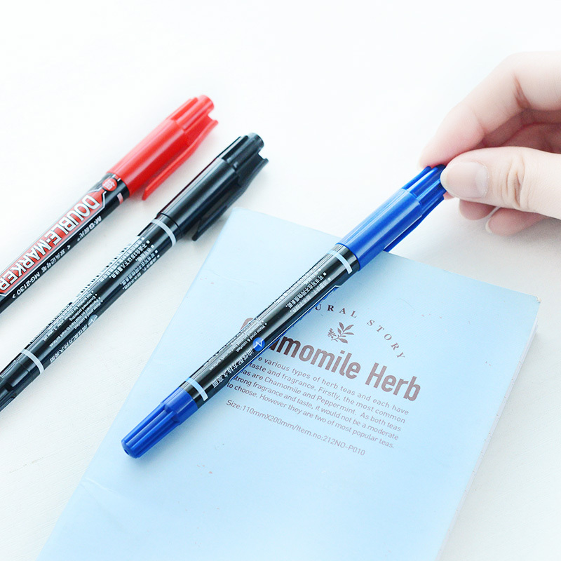 Find M&G MG2130/Y22O4 1 Piece Dual Head Marker Pen Black/Blue/Red Extra Fine Point Oil Ink Liner Twin Mark Pens Office School Supplies for Sale on Gipsybee.com with cryptocurrencies