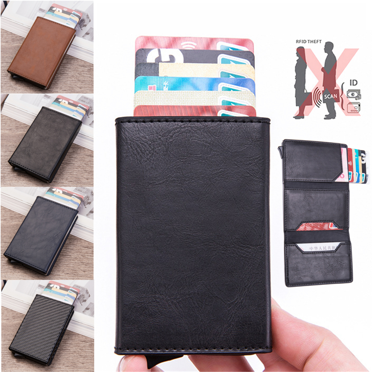 

Men Leather Wallet Travel RFID Blocking Purse ID Credit Card Holder Coin Pockets