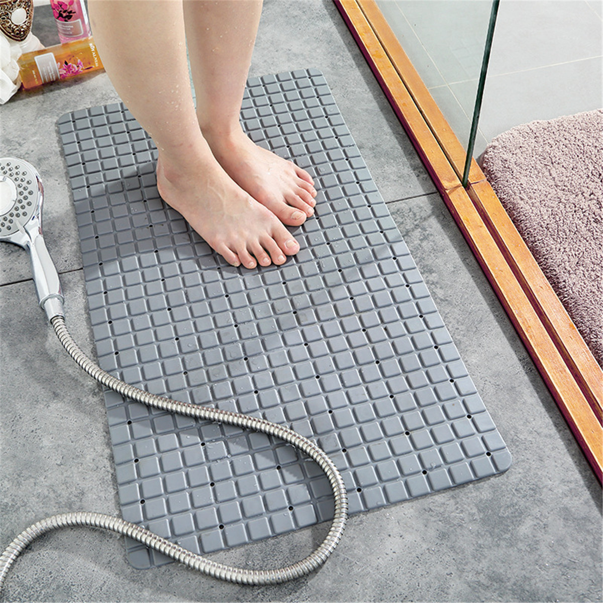 

Non-slip Bath Shower Bathtub Mat Rubber Bathroom Floor Rug Massage Suction Cup