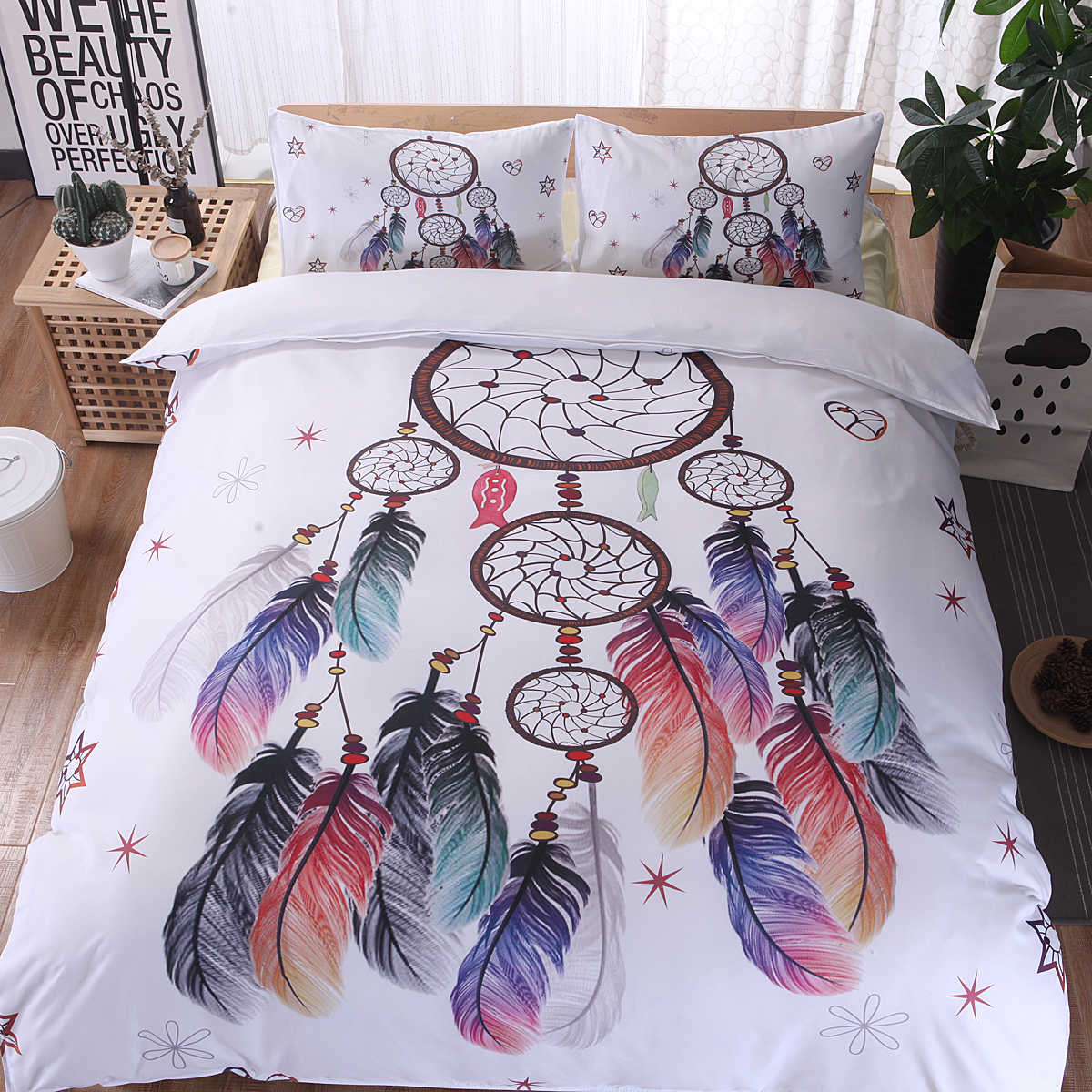 

3 PCS Bedding Sets Campanula Printing Quilt Cover Pillowcase For Queen Size