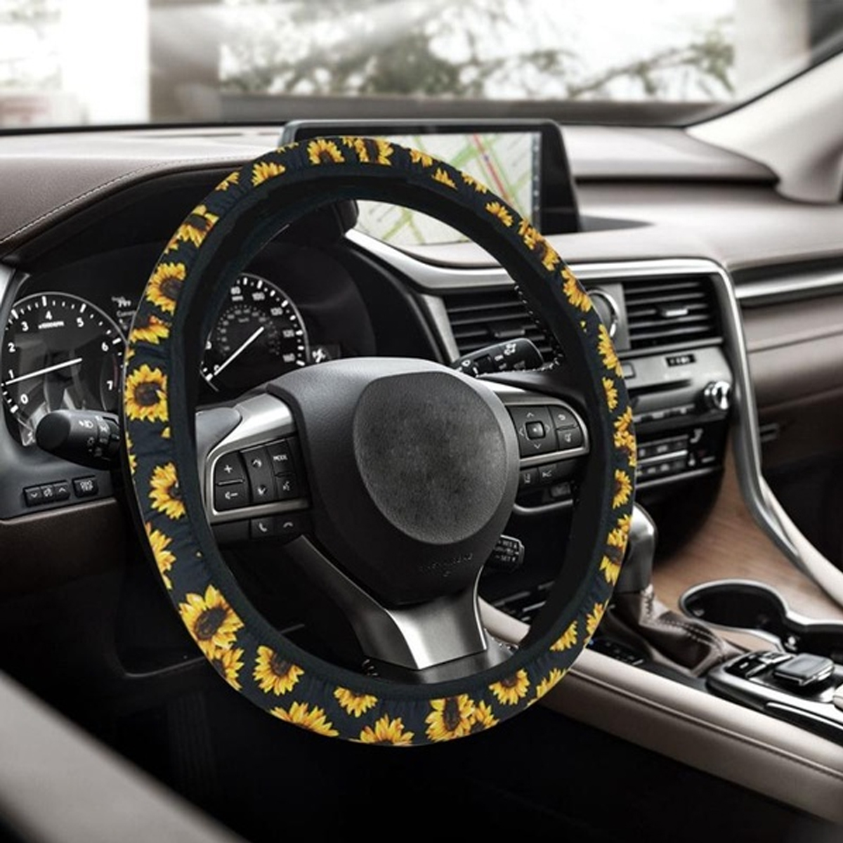 

Neoprene Sunflower Steering Wheel Covers Universal For Car 36-41cm