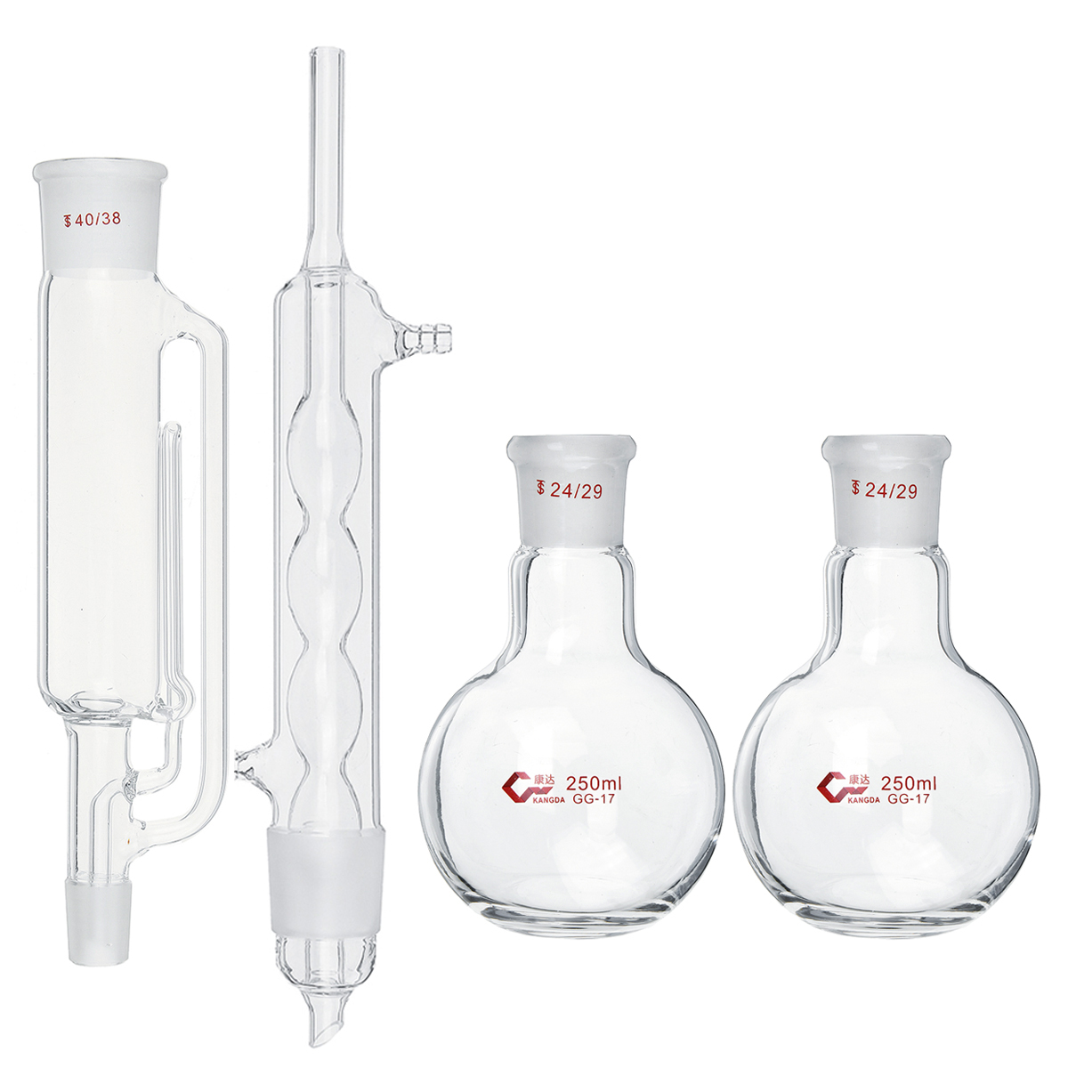 

2x 250ML Flat Bottom Flask Borosilicate Glass Soxhlet Extractor Condenser Lab Glassware Kit