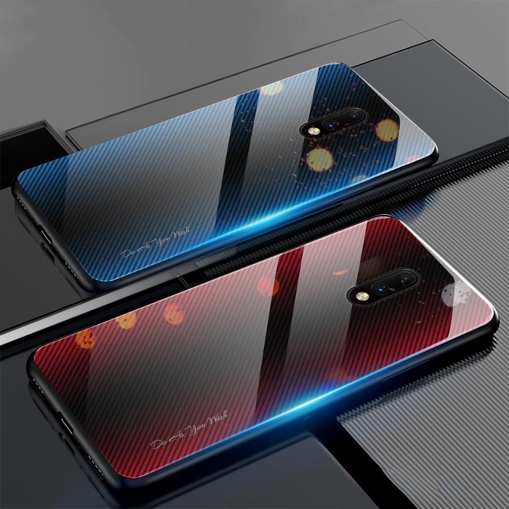 

Bakeey Carbon Fiber Gradient Color Shockproof Tempered Glass Protective Case for OnePlus 7