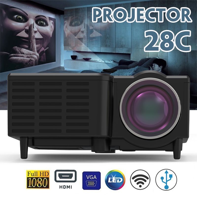 UNIC 28C Mini Portable LCD Projector Same Screen Support 1080p USB SD Card (Black) 26