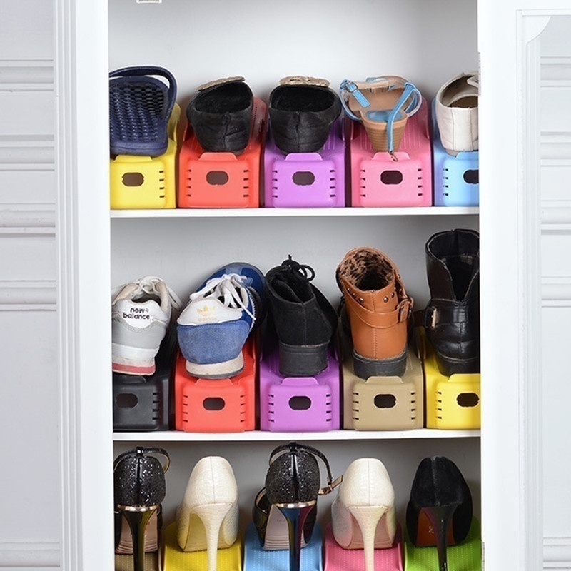 10Pcs/1Set Durable Plastic Home Double Layer Shoes Storage Racks Shoe Shelf Holder Organizer Space-Saving 66