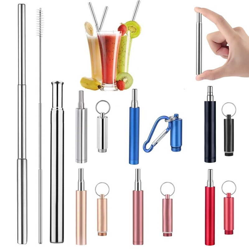 

Stainless Steel Telescopic Drinking Straw Portable straw for Travel Reusable Collapsible Metal Drinking Straw With Brush