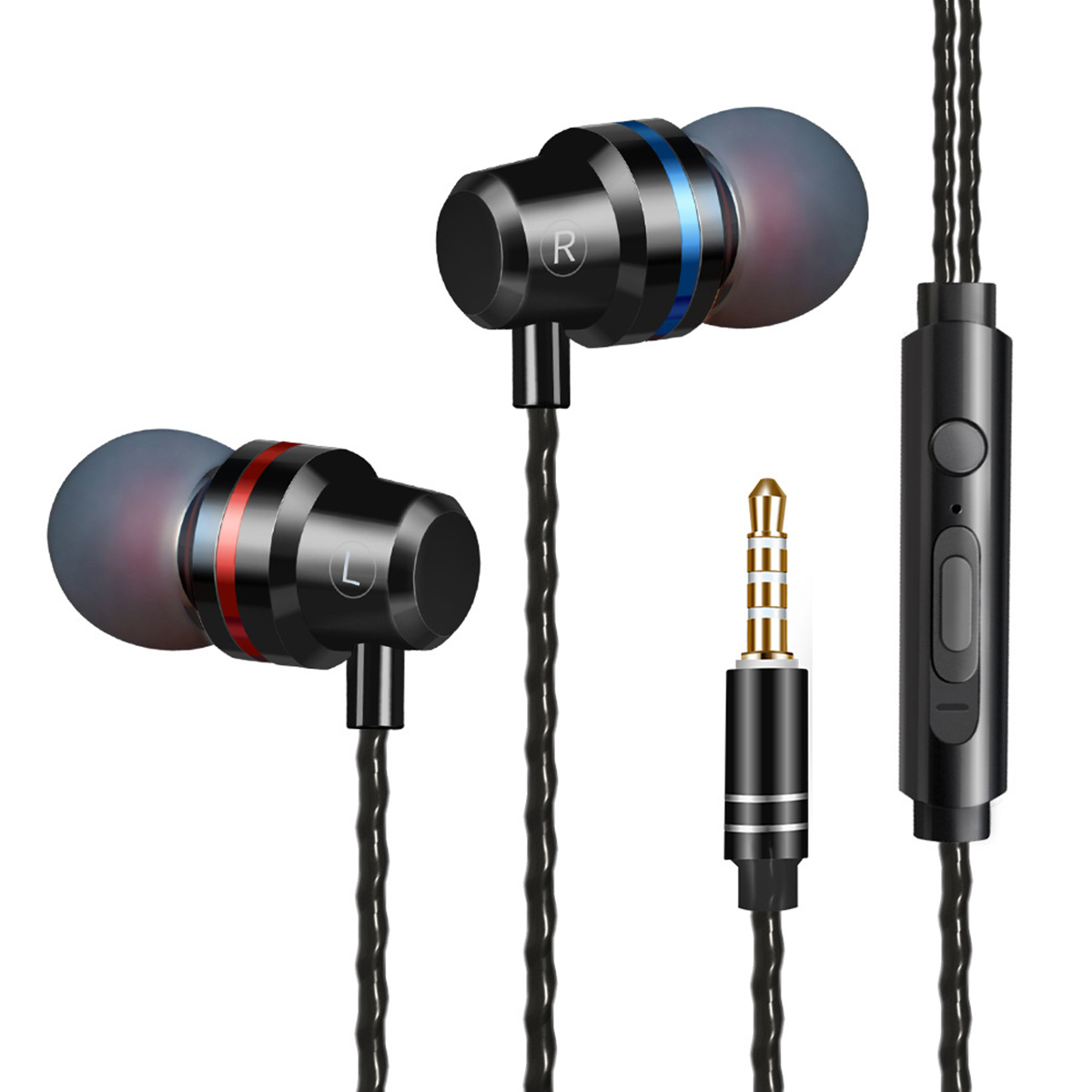 

Q5 3.5mm Wired Control In-ear Earbuds Stereo Music Earphone Supper Bass Metal Headphone with Mic