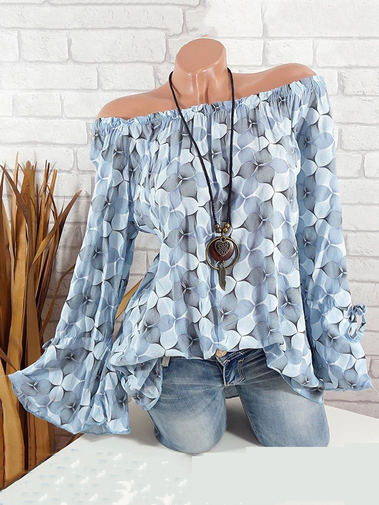 

Casual Printed Off Shoulder Flare Sleeve Blouse For Women