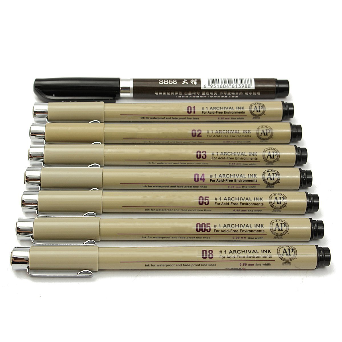 

8pc Pigment Micron Sakura Neelde Soft Brush Drawing Pen 005 01 02 03 04 05 08 Brush Fine Point Markers Pen