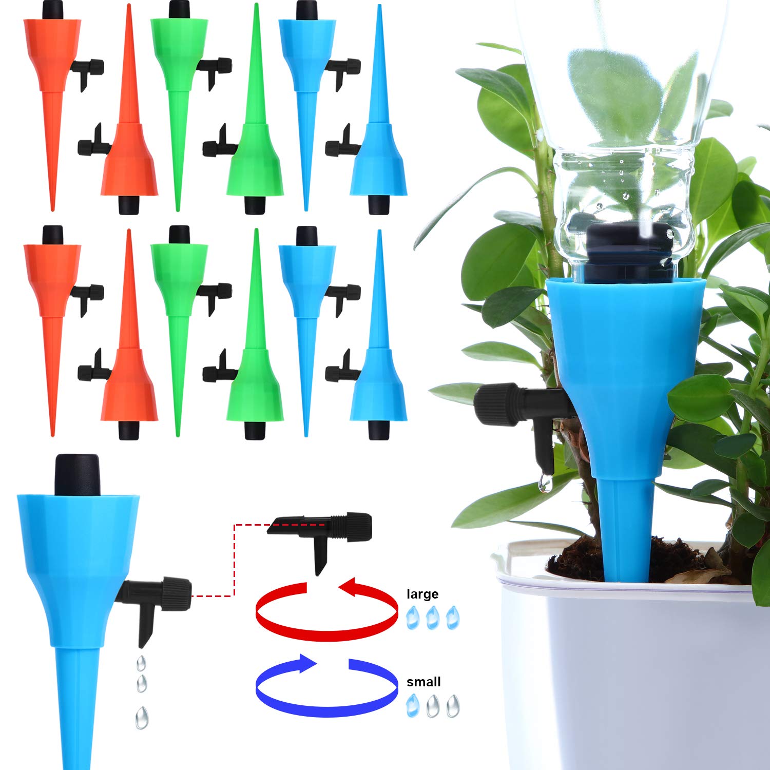 

6Pcs/12Pcs New Upgrade Thickened Self Automatic Sprayer Watering Device Adjustable Water Flow Dripper Spikes With Control Valve Constant Pressure Design Drip Irrigation Kit Fit On All Bottles