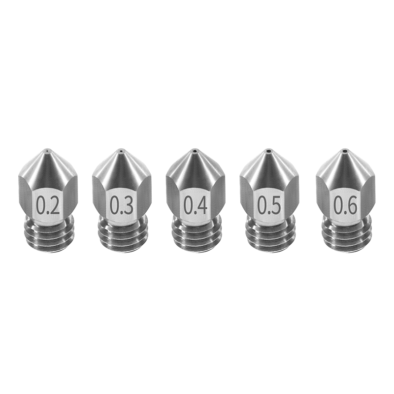 

TWO TREES® 5PCS MK8 Nozzle 0.2mm / 0.3mm / 0.4mm / 0.5mm / 0.6mm Each M6 Threaded Stainless Steel for 1.75mm Filament 3D Printer