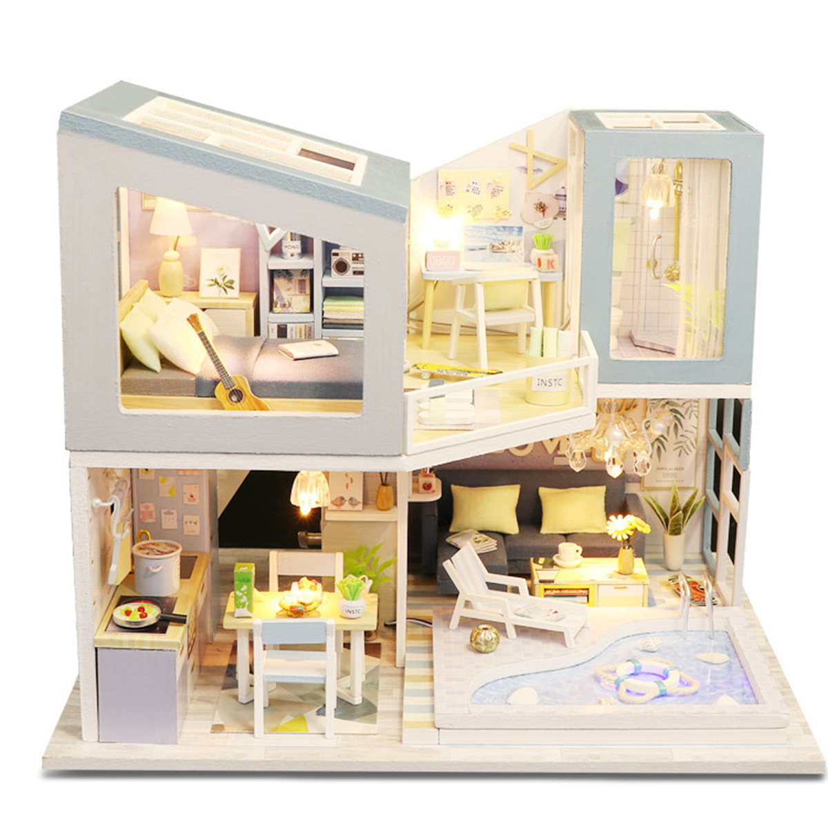 

DIY Wooden Cabin Hand-assembled Doll House Furniture Kits with LED Light Toy