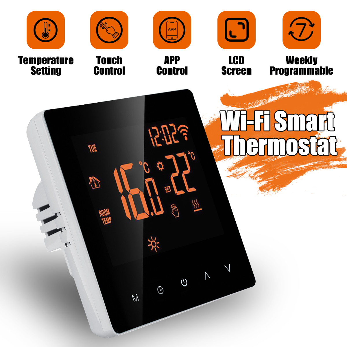 Programmable Wifi Wireless Digital Thermostat Large LCD Touch App Remote Control