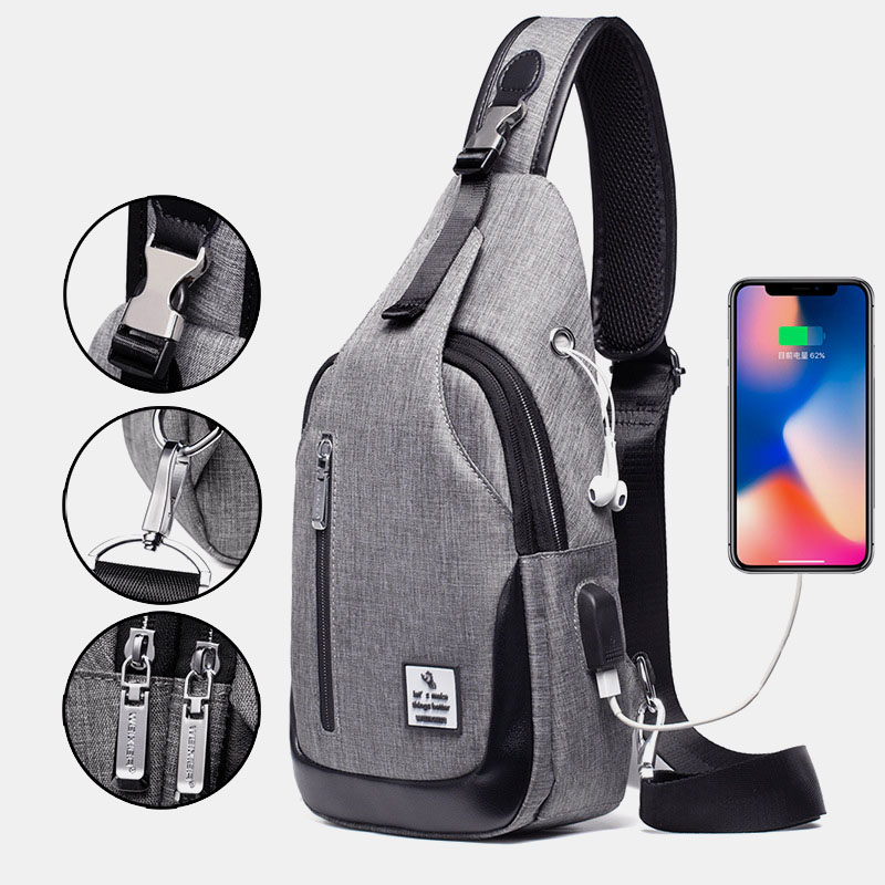 

Men Large Capacity Waterproof USB Chest Bag Croddbody bag