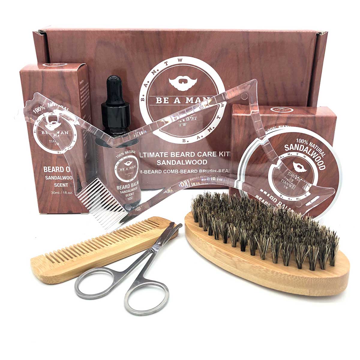 

6Pcs Beard Care Comb Beard Balm Beard Oil Brush Grooming Styling Tools Kit