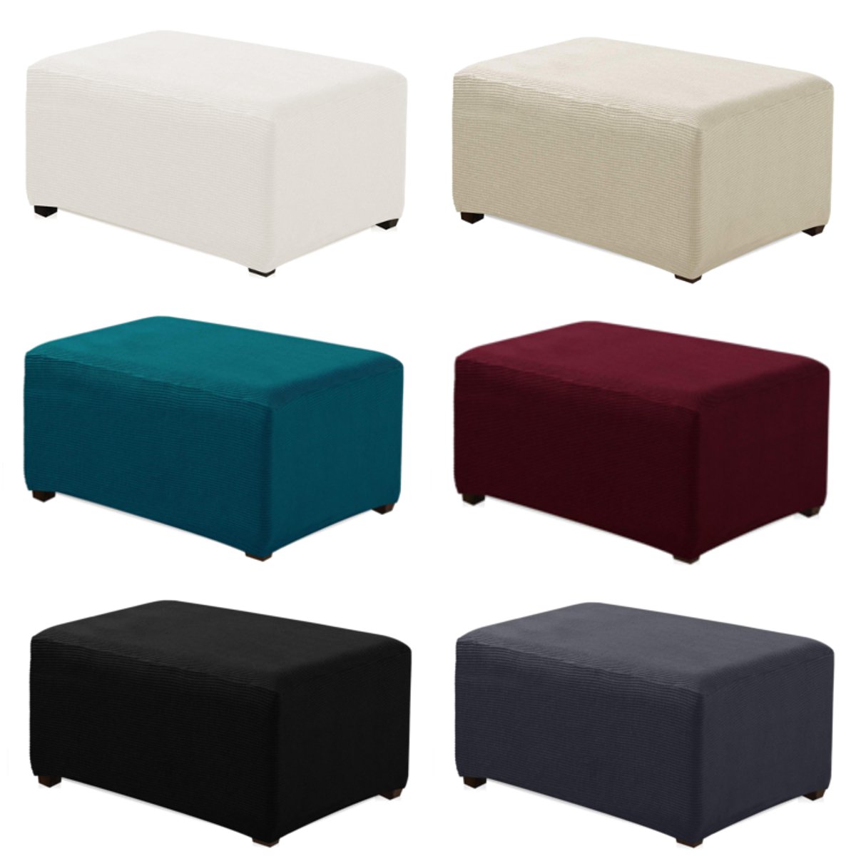 Stretchy Fabric Footstool Cover Square Ottoman Protector Stretch Slipcover for Home Sofa 4