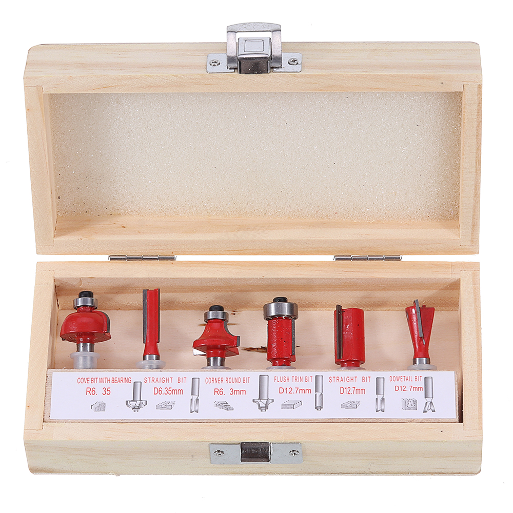 

Drillpro 6pcs 1/4 Inch Shank Router Bit Set Woodworking Trimming Milling Cutter With Wooden Box