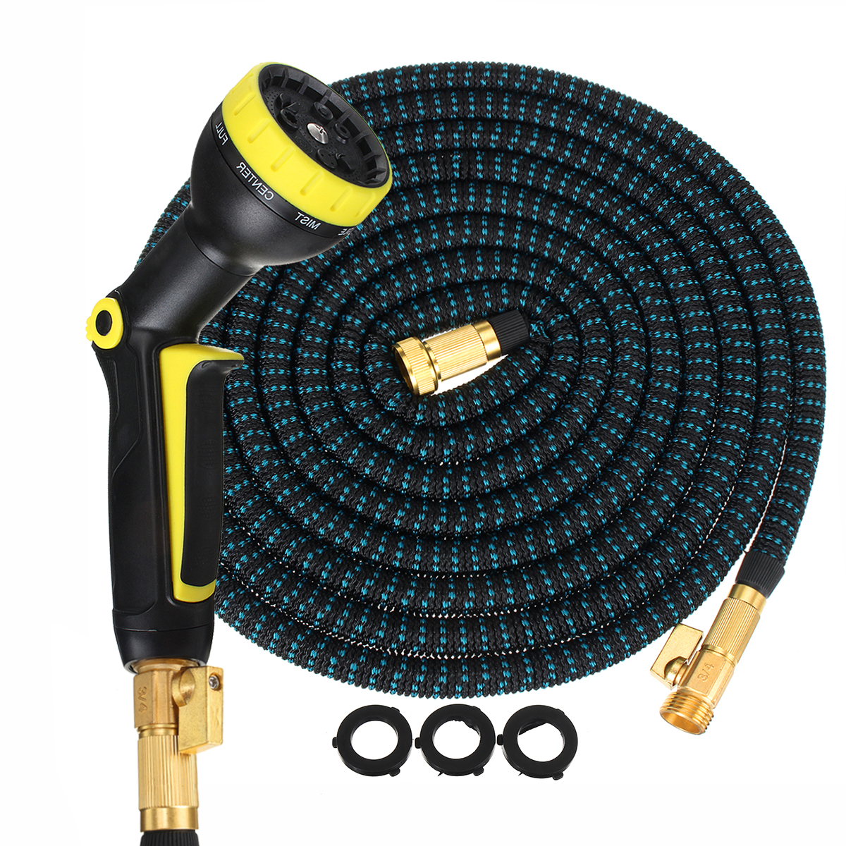 

25FT/50FT Full Copper High Pressure Car Washing Telescopic Water Pipe Spray Nozzle Set Household 3 Times Expandable Hose
