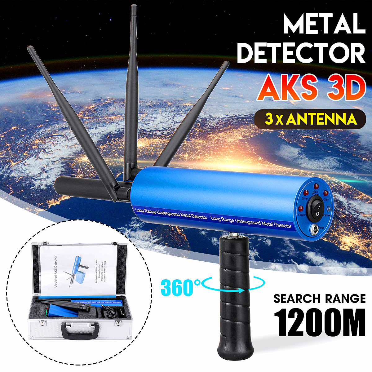 AKS Handhold Pro.3D Metal/Gold Detector Long Range Diamond Finder Detector UPS