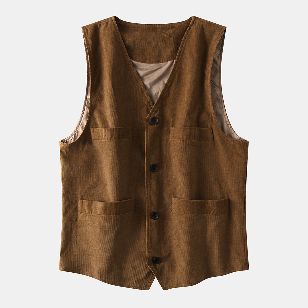 

Mens Vintage 100% Cotton Multi Pockets Solid Color Vest