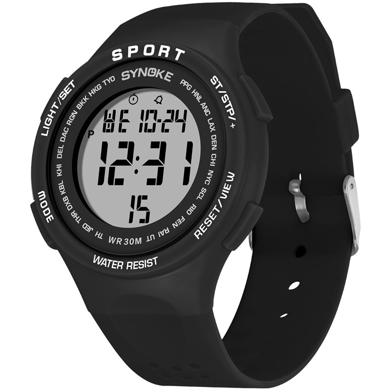 

SYNOKE 9616 EL Дисплей Силиконовый Спортивные часы с ремешком 3ATM Водонепроницаемы Будильник Студенческие цифровые часы