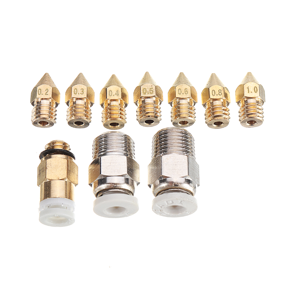 42Pcs/Box 2Pcs 0.2&0.3&0.5&0.6&0.8&1.0mm Nozzle+10Pcs 0.4mm Nozzle+10*PC4-M6+10*PC4-M10 Brass Pneumatic Connector Kit for 3D Print 12