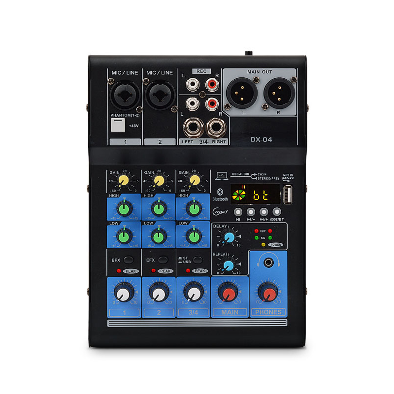 

Professional bluetooth Sound Card 4 Channel Audio Mixer USB Small Mixing Console for Home Stage Karaoke DJ Equipment