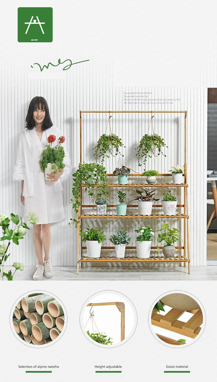Plant Stand Flower Pot Display Multi-layer Shelf with Hanging Rod Plants Rack Holder Organizer 55