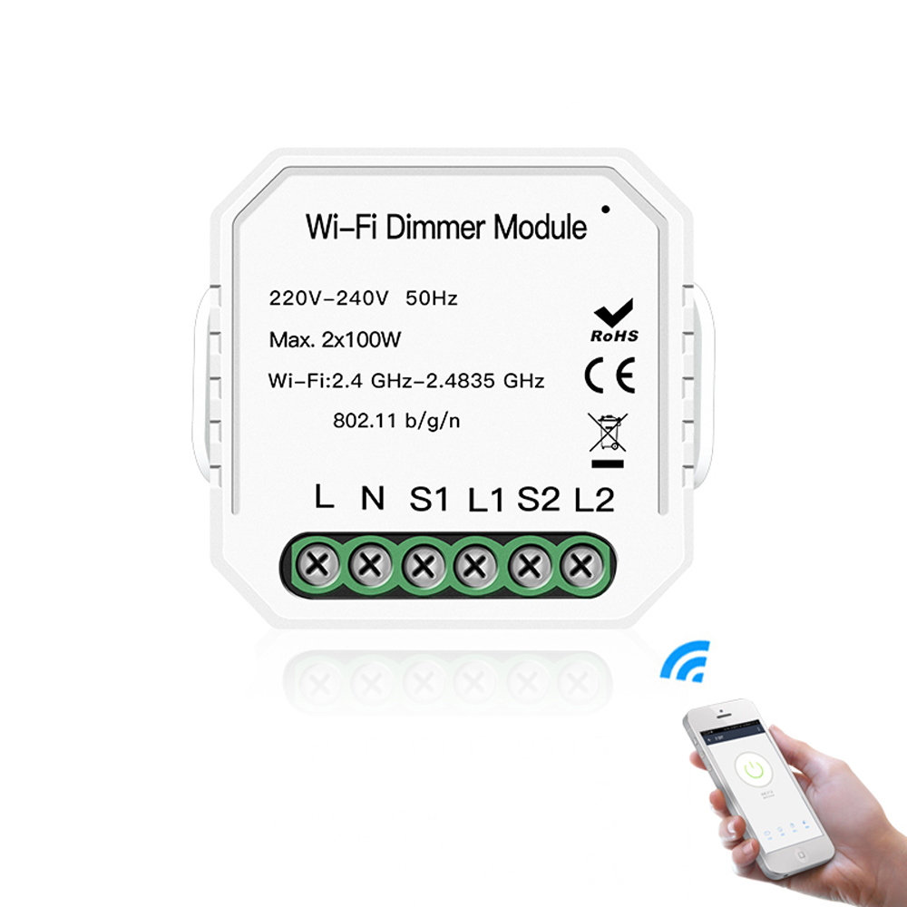 MoesHouse DIY WiFi Smart 2 Way 2 Gang Light LED Dimmer Module Smart Switch Smart Life/Tuya APP Remote Control Work with