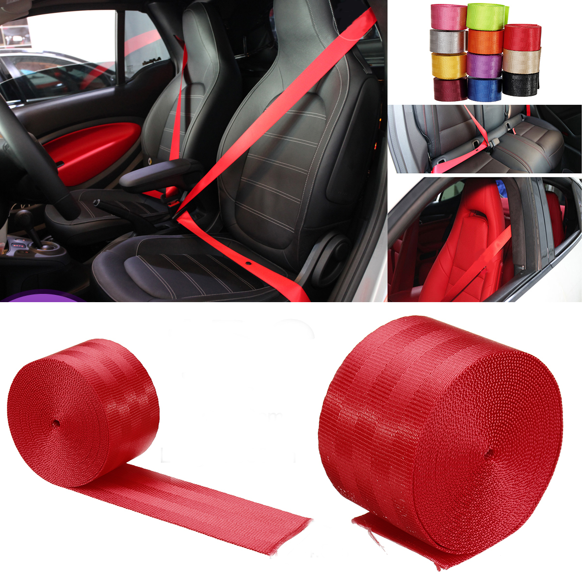 

380cm X 4.8cm Car Seat Belt Webbing Polyester Seat Lap Retractable Nylon Safety Strap
