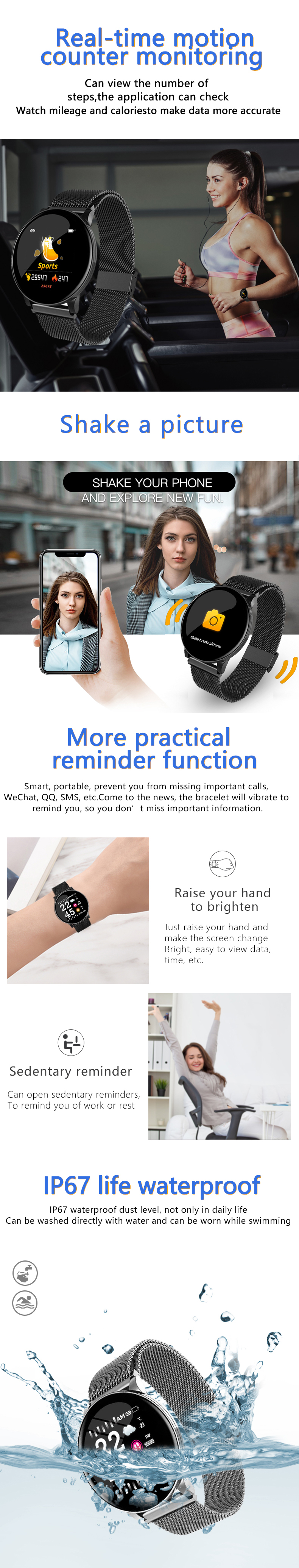 Bakeey W8 Business Style Wristband Heart Rate Blood Pressure Oxygen Test IP67 Smart Watch 34