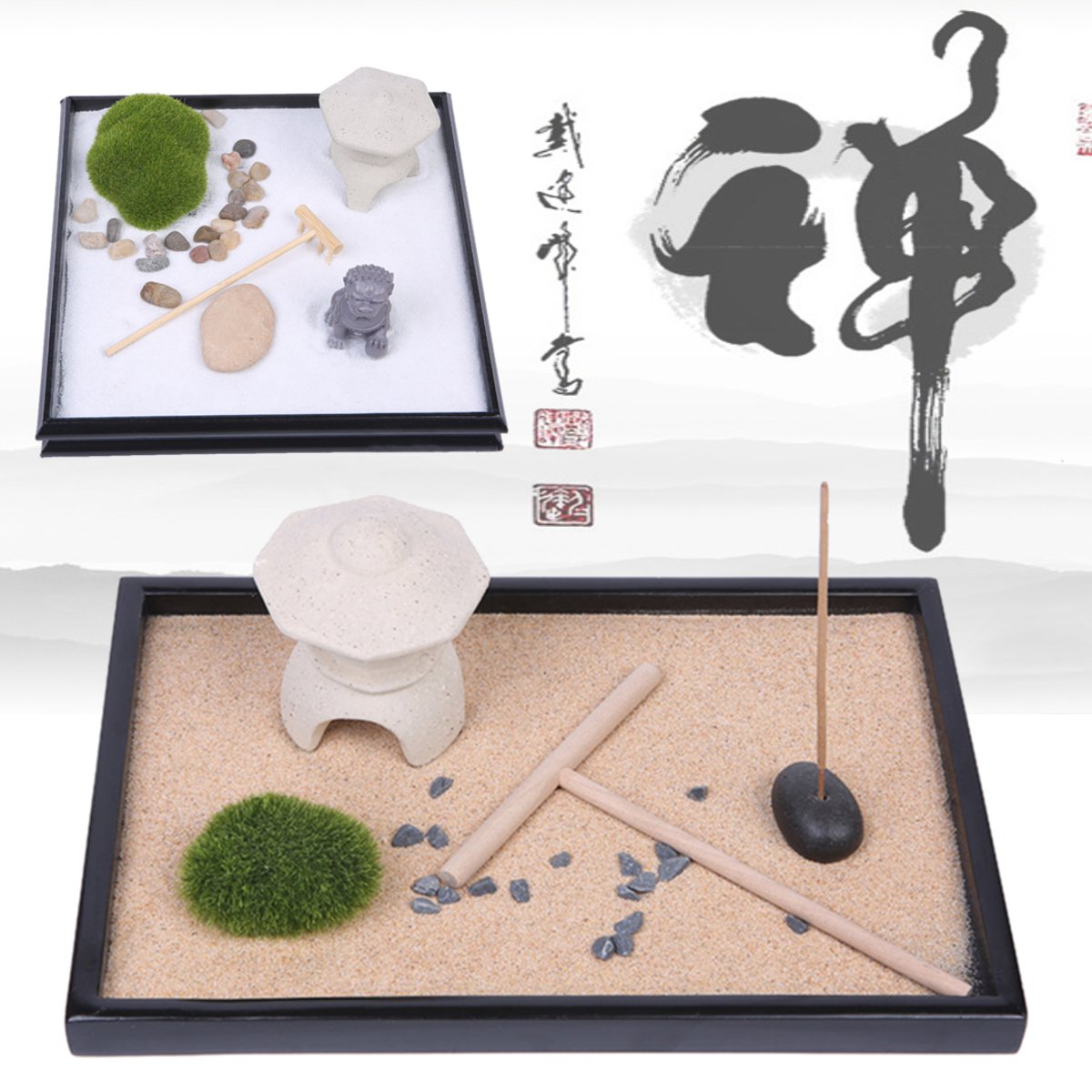 

Zen Gardening Sand Kit Candle Holder Spiritual Meditation Joss Sticks Decorations