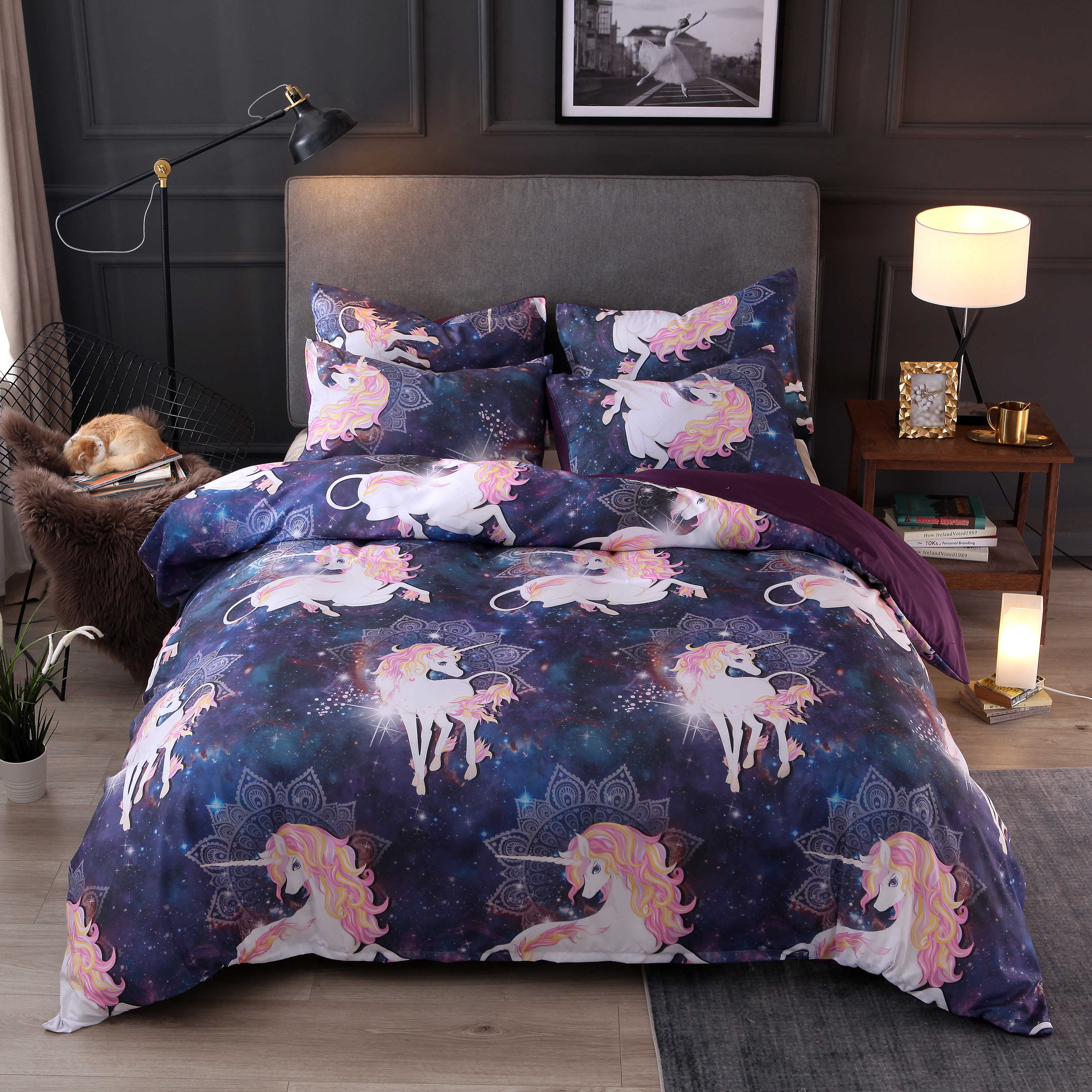 

3 PCS Bedding Sets Unicorn And Campanula Quilt Cover Pillowcase For Queen Size
