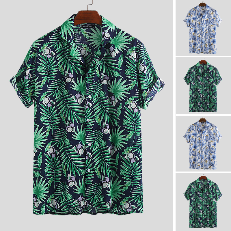 

Mens Beach Casual Loose Short Sleeve Shirts Hawaiian Beach Button Blouse Holiday