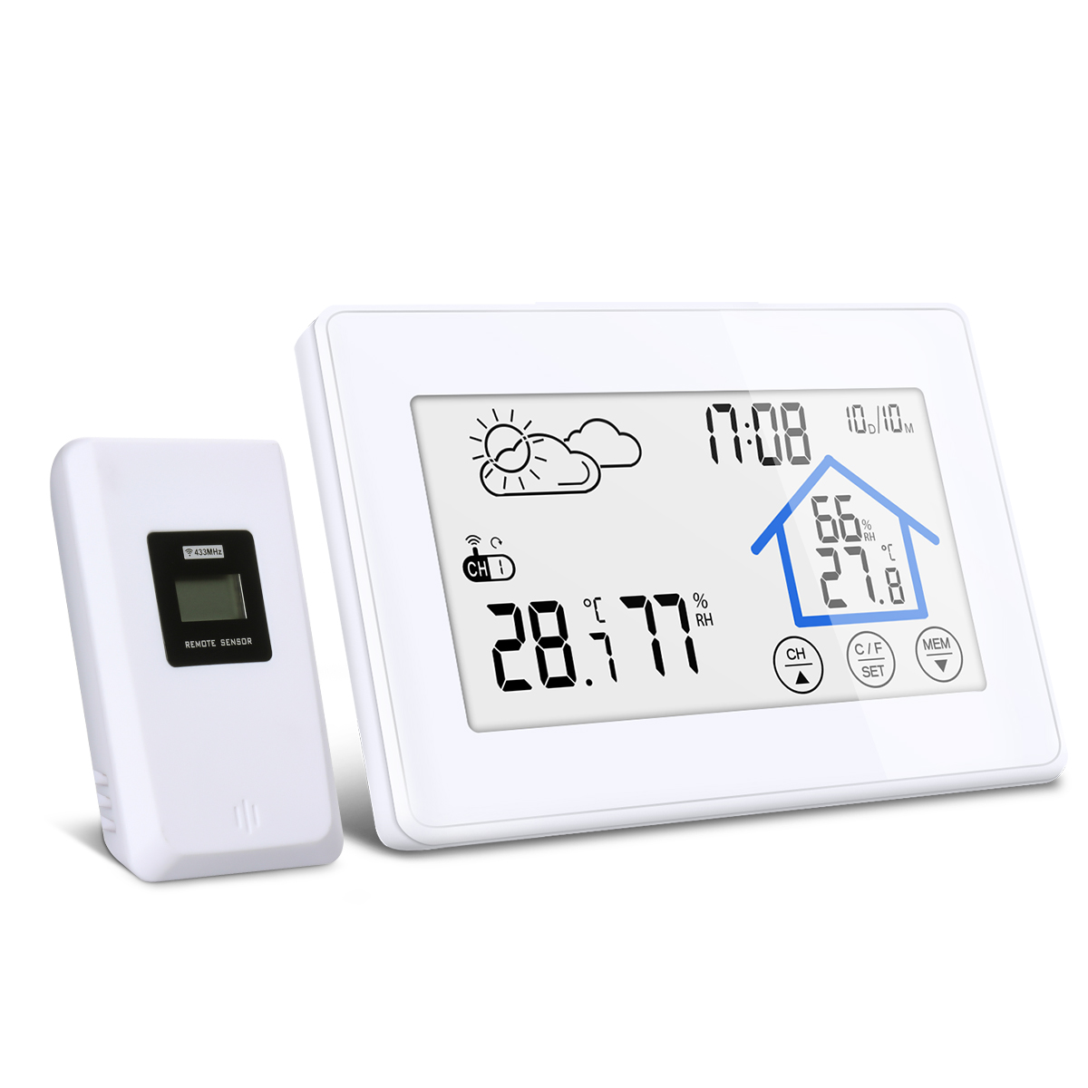 

Wireless Weather Station Indoor Outdoor Thermometer Digital Hygrometer Temperature and Humidity Monitor Timer Date Backl