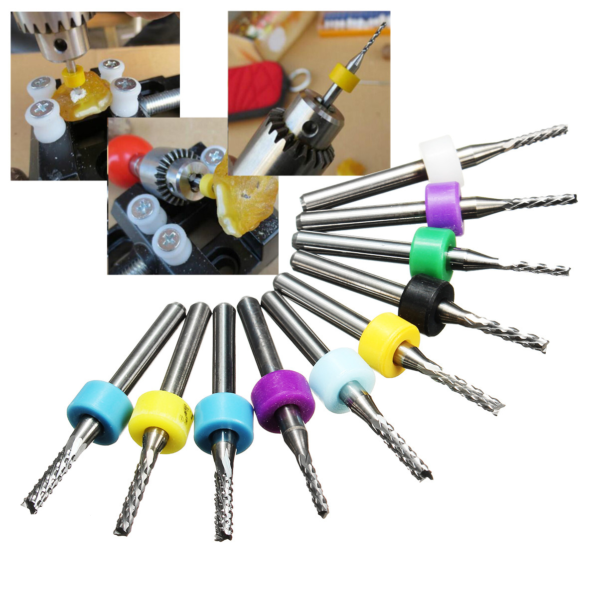 

10pcs Tungsten Carbide PCB Drill Bit Set CNC End Mill Engraving Bits for Circuit Boards