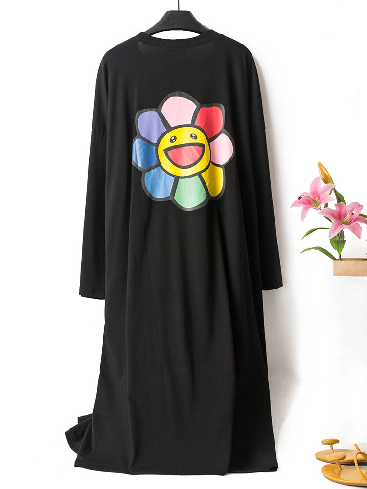 

Women Loose Cotton Long Sleeve O-Neck Breathable Nightgown