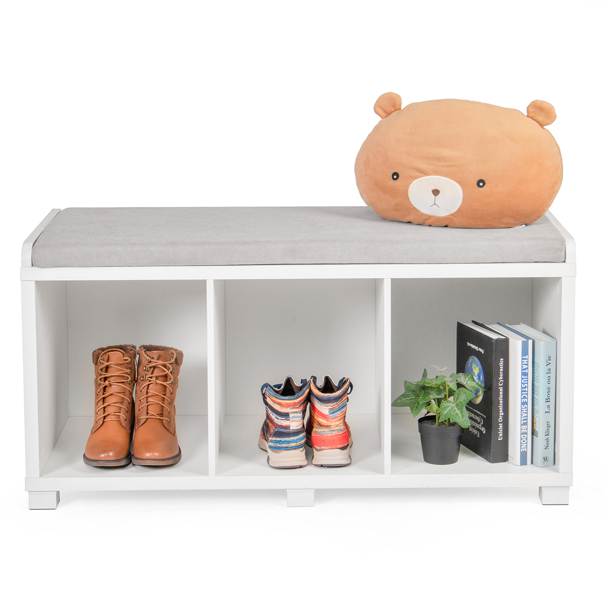 

Simple Modern 3 Grids Shoes Storage Cabinet Bookshelf Bookcase Shoe Bench Shoes Organizer for Office Home Living Room