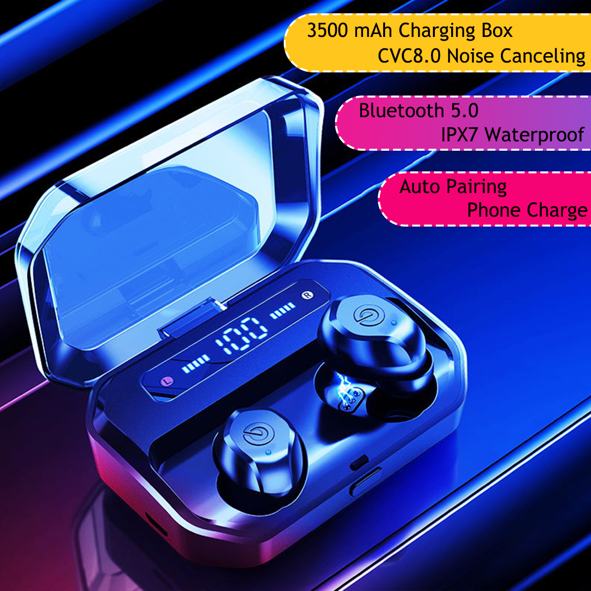 Dual bluetooth 5.0 TWS Wireless Earphone Digital Display IPX7