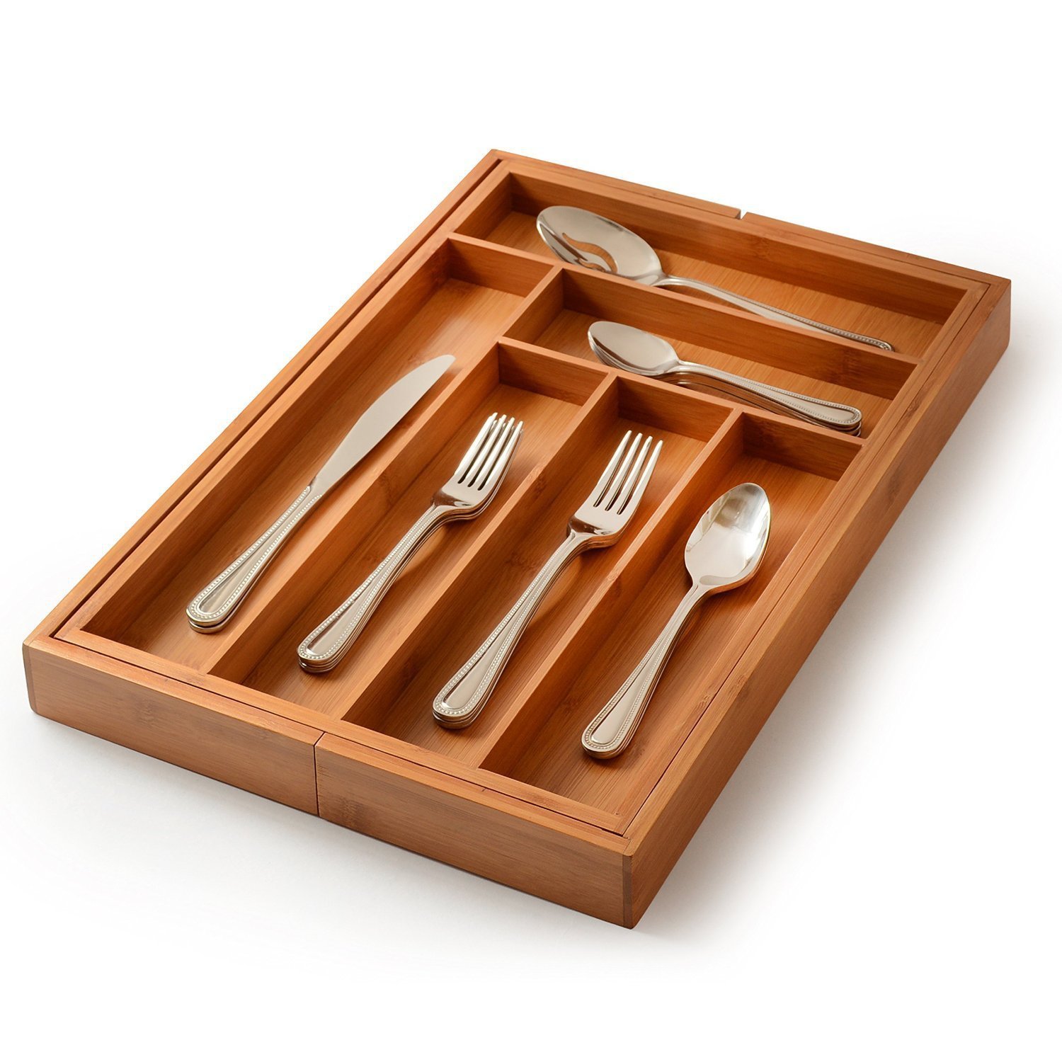 

8 Grid Bamboo Kitchen Drawer Organizer Silverware Storage Container Box and Cutlery Tray