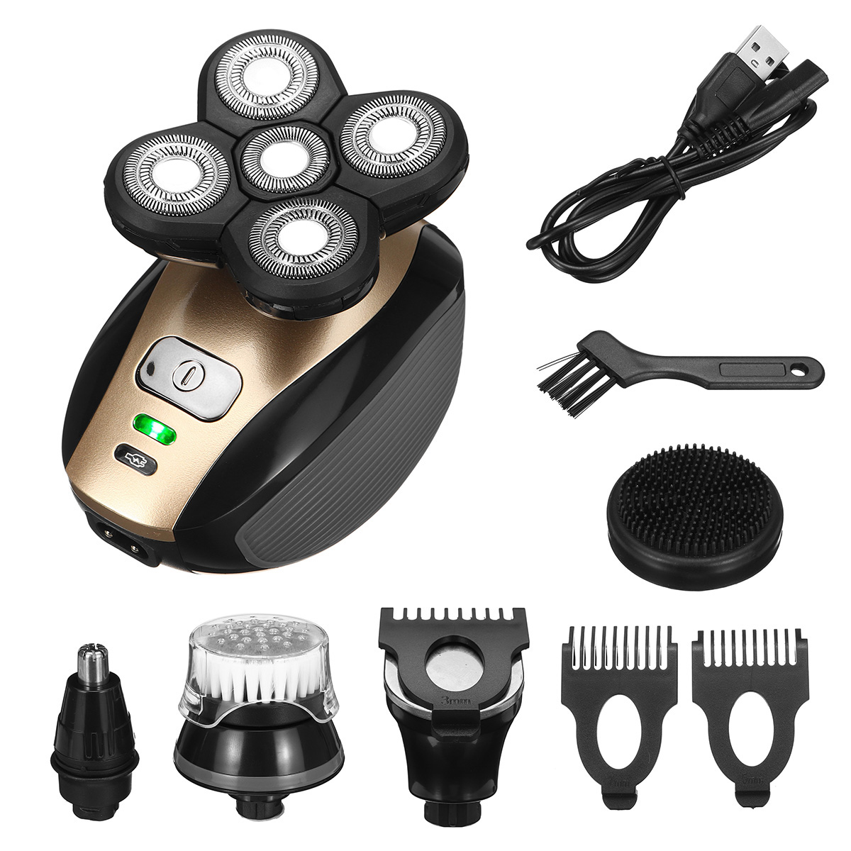 

USB 5 IN 1 4D Rotary Electric Shaver Rechargeable Bald Head Shaver Beard Trimmer