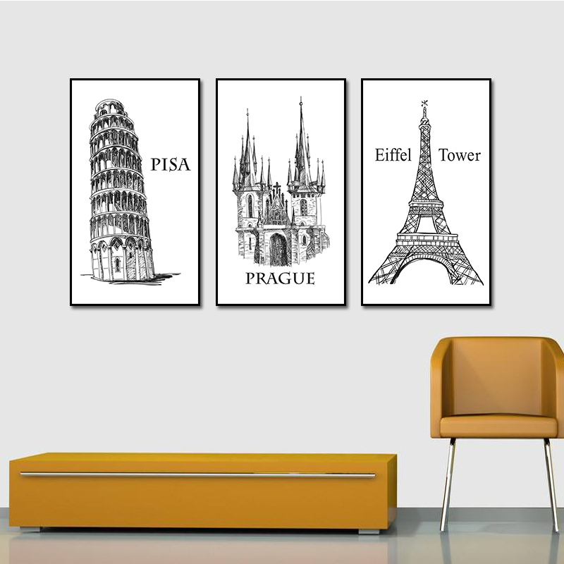 

Miico ALTB-A Hand Painted Three Combination Decorative Paintings Architecture Wall Art For Home Decoration