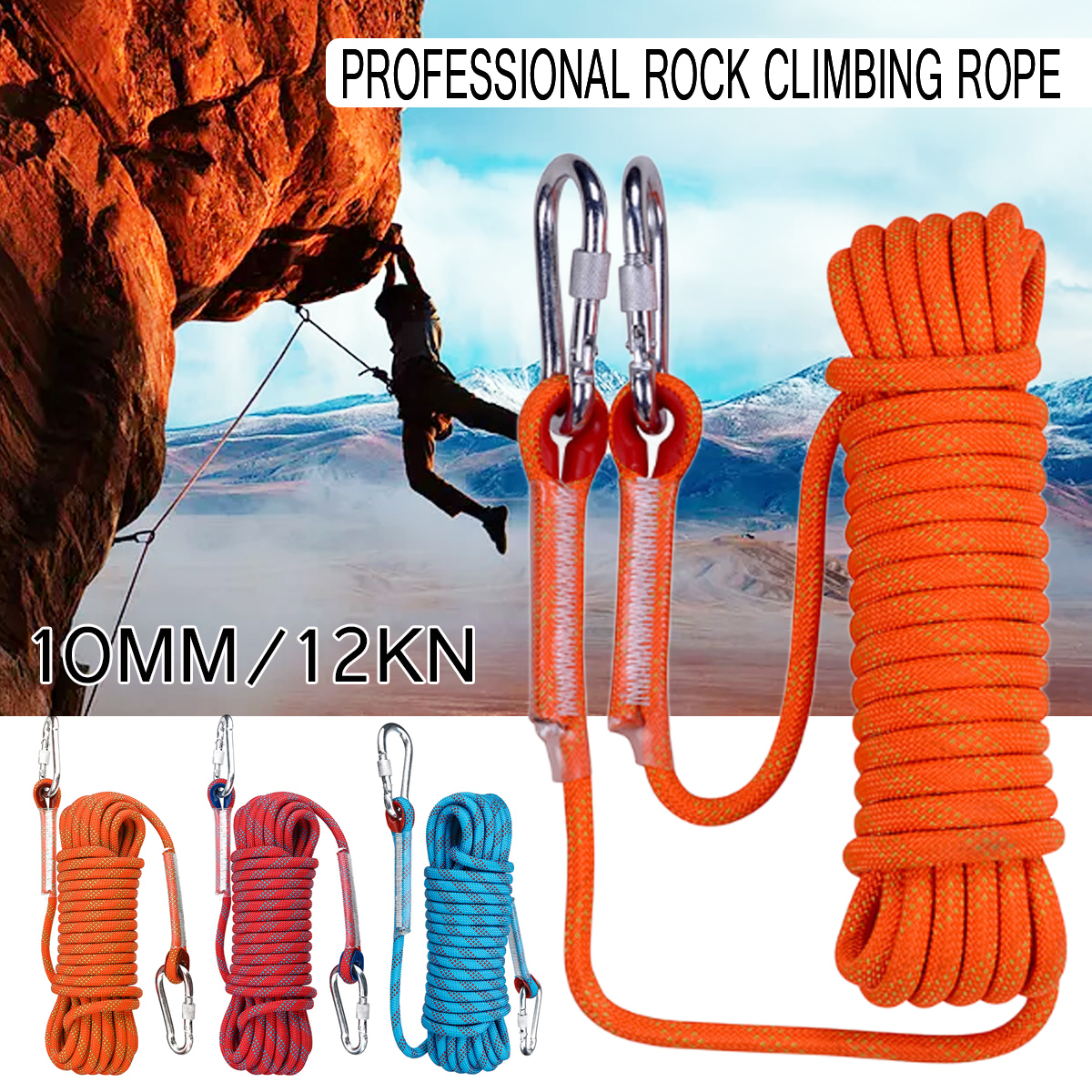 10-30M 12KN 10mm Diamete Safety Outdoor Climbing Rope Rappelling Cord Auxiliary 