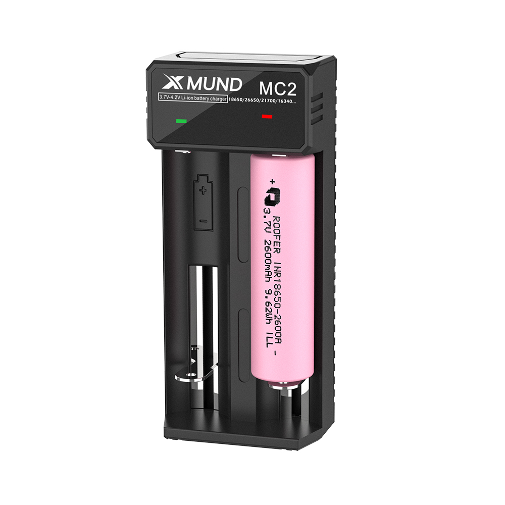 

Xmund XD-MC2 3.7V-4.2V LED Индикатор питания TC / CC / CV 3 режима USB перезаряжаемый 2-слотовый литий Батарея Зарядное устройство 18650/26650/21700 Батарея Зарядное