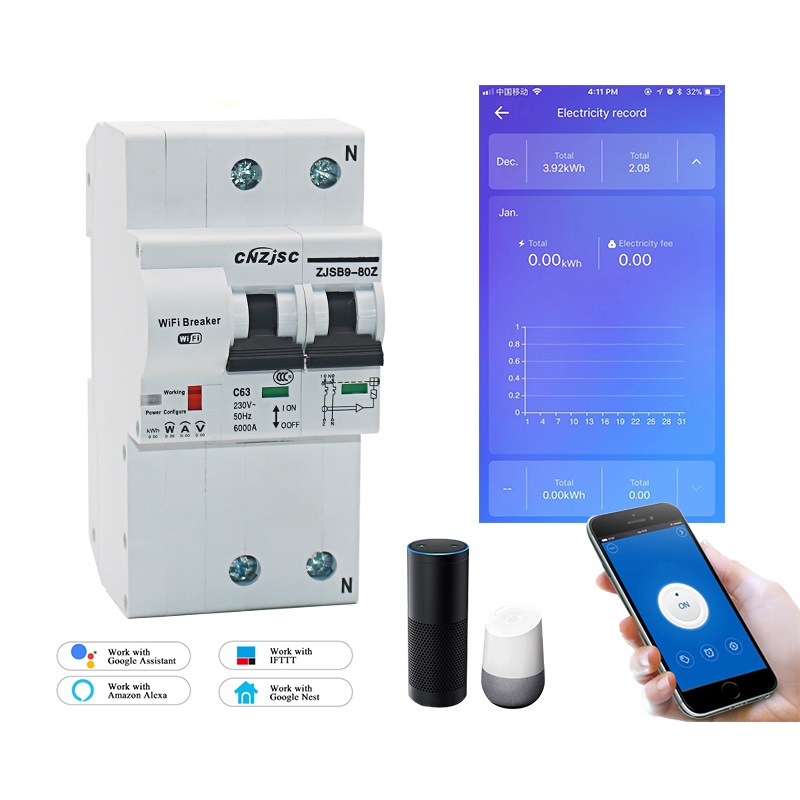 

The Second Generation 2P WiFi Smart Circuit Breaker with Energy Monitoring and Meter Function for Amazon Alexa and Google Home