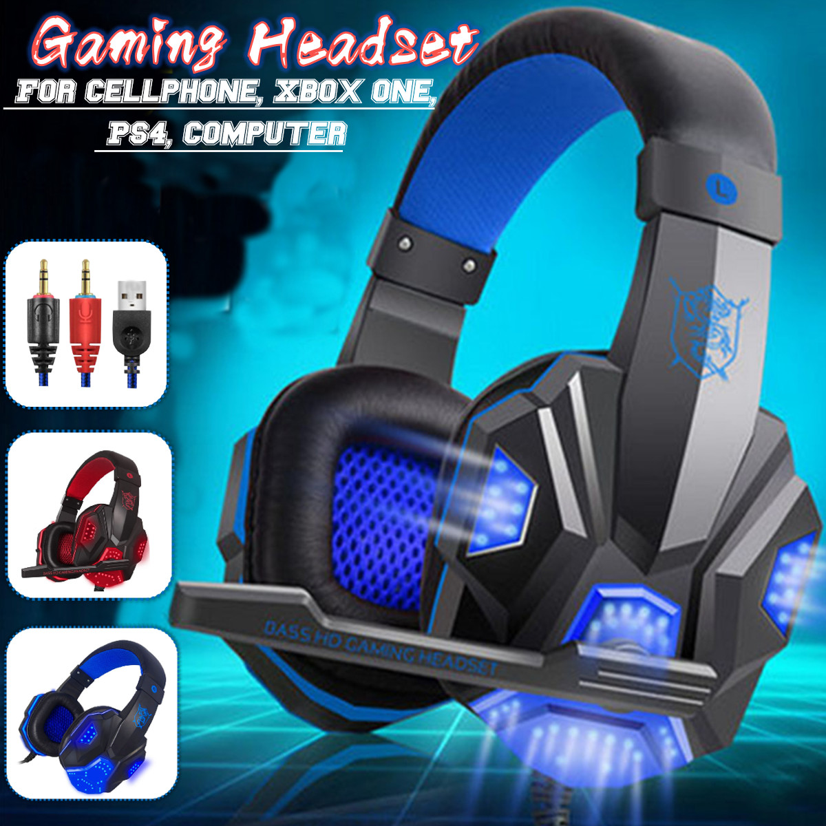 3.5mm USB Wired Gaming Headband Headphone with LED Light Surround Stereo Headset for XBOX PS4 Game Console Computer 6